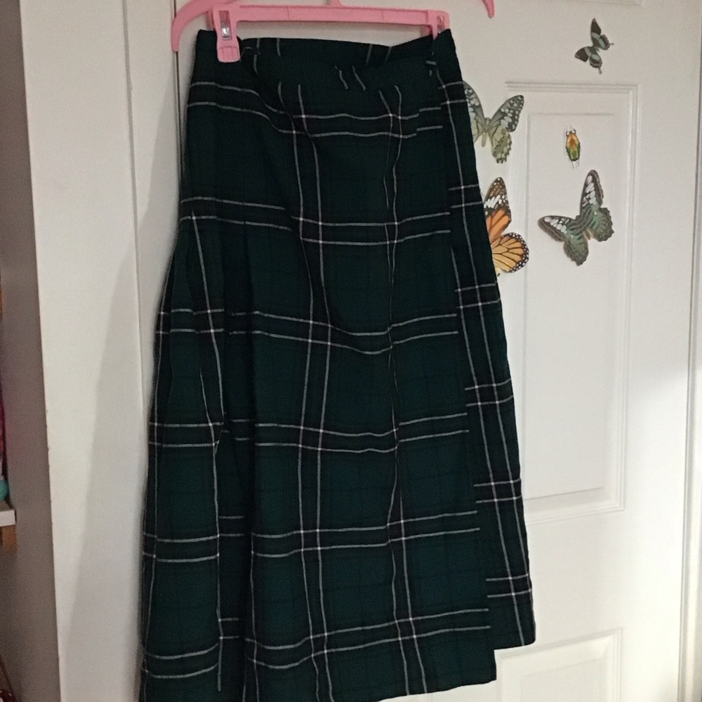 Elegant Dark Green Plaid A-Line Skirt wool